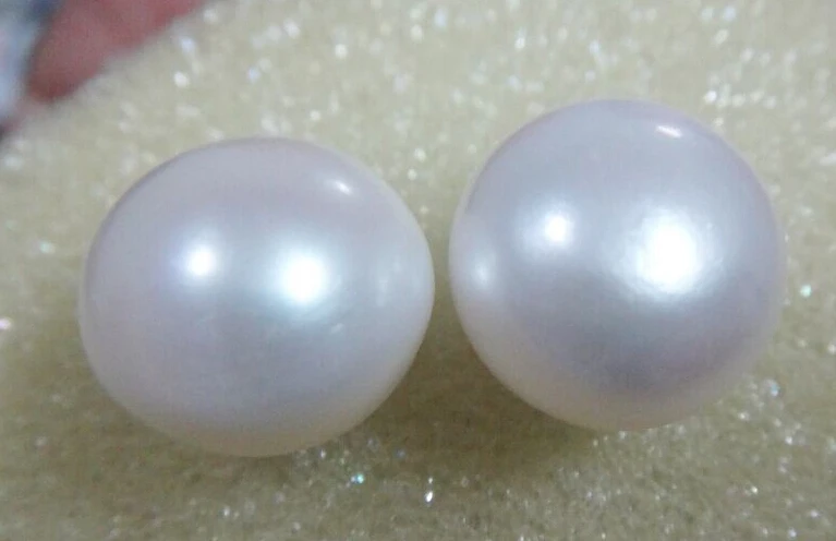 

ry00499 Pair of Natural 13MM South sea Genuine white near round AAAA pearl Stud earring A0422
