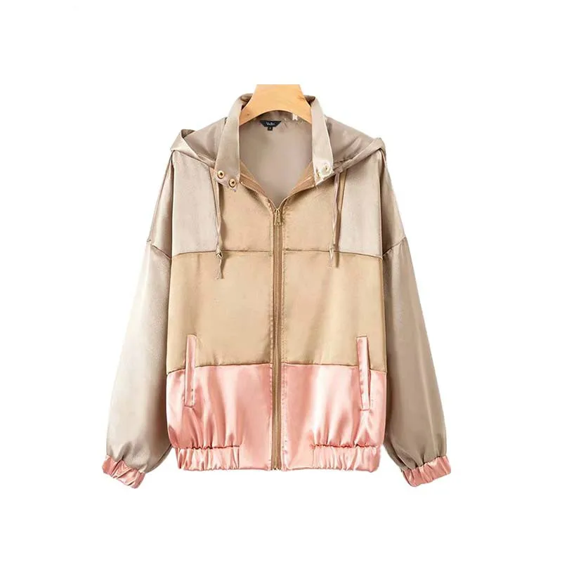 

2019 Loose Jacket Oversized Pockets Drawstring Tie Coat Ladies Outerwear Casual Chic Tops Vadim Elegant Patchwork Hooded