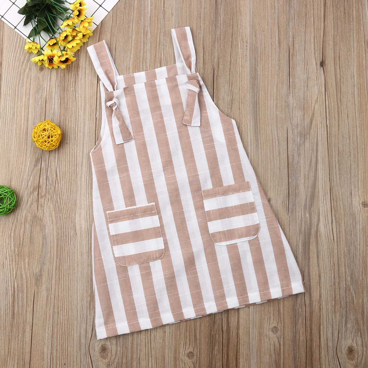 Baby Girls Dress Sleeveless Striped Casual Party Dresses Cotton Pockets Off Shoulder Casual Breathable Soft Summer Dress 1-5T