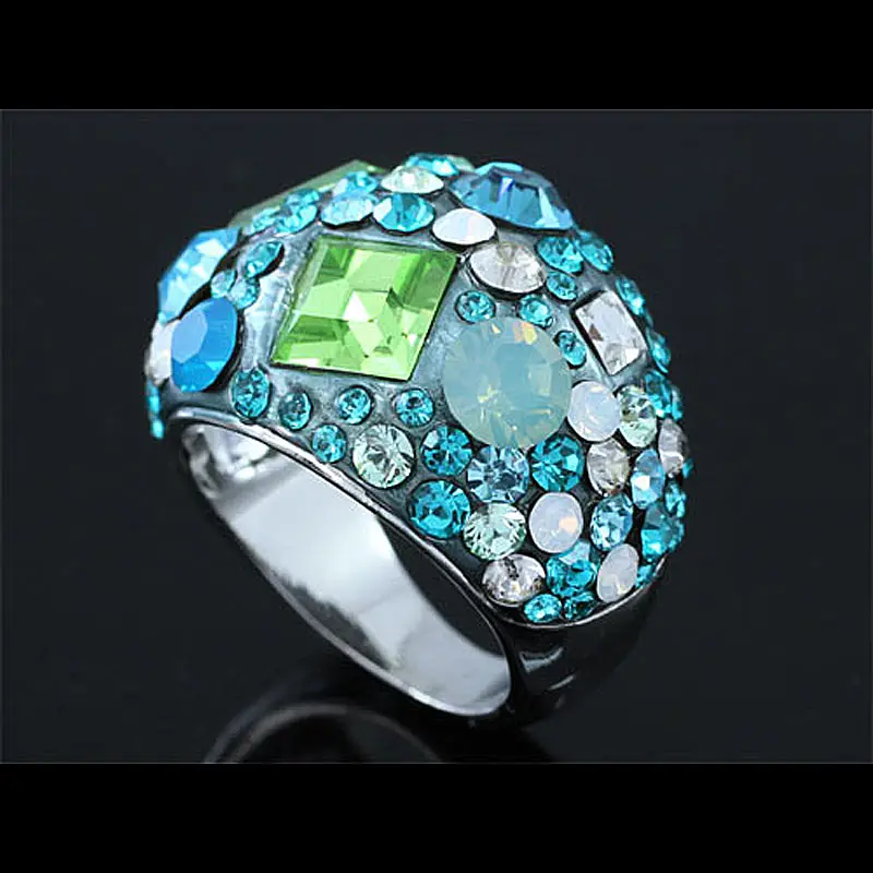 

Peacock Star Shipping Blue Sparkling Ring use Austrian Crystal CSR160