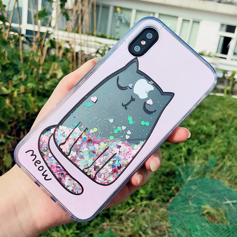 3D Cartoon Cat Fish Flower Perfume Bottle Quicksand Dynamic Liquid Glitter Case For iPhone 6 s Case For iPhone X 6 7 8 Plus Case (2)