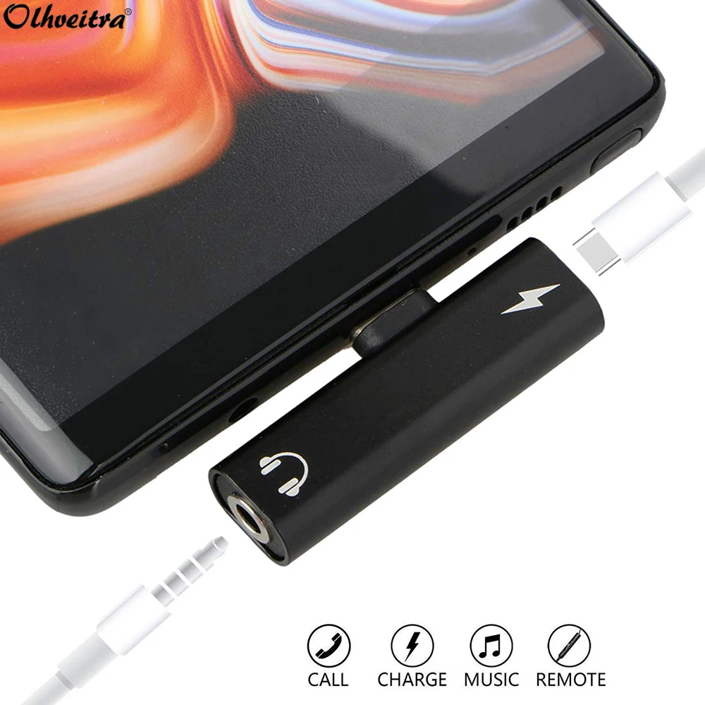 

Olhveitra 2 in 1 Type C To 3.5mm Aux Adapter For Xiaomi mi 9 Samsung s10+ Huawei USB C Headphone Jack Adaptador Charging Station