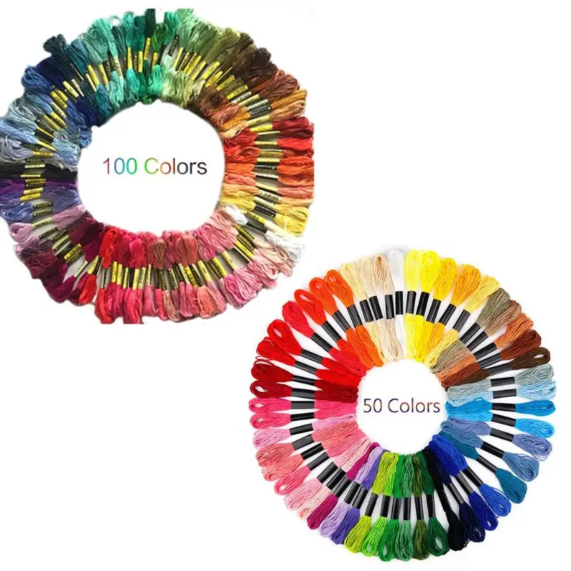 

50/100 Skeins of 8M Multi-color Soft Cotton Cross Stitch Embroidery Threads Floss Sewing Threads (Random Color)