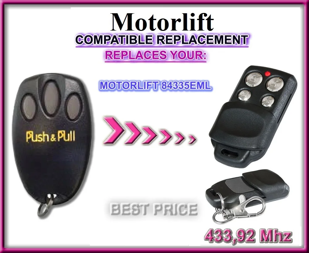 

For Motorlift 84335EML Compatible Replacement Garage Door Remote Control Rolling Code 433MHZ