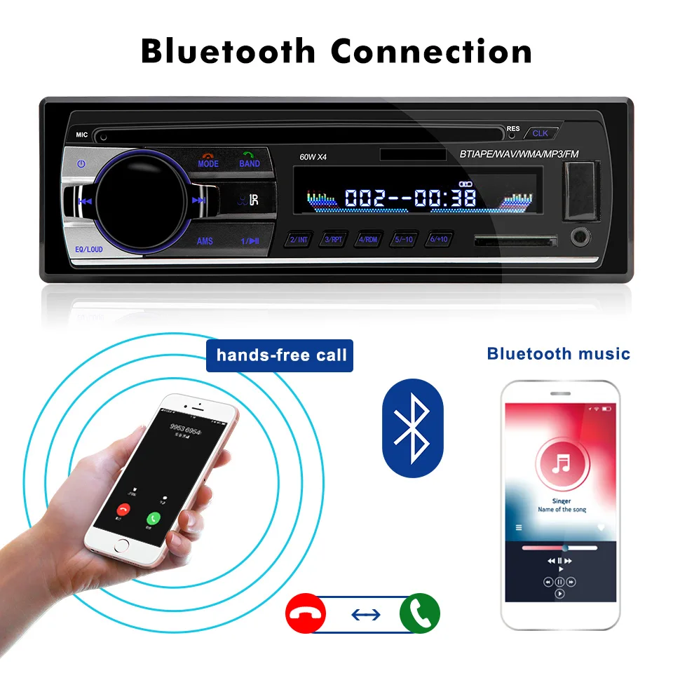 

1 Din 12V Bluetooth 2.0 Auto Stereo Autoradio Car Radios With Remote Control In-dash FM Radios Aux SD USB MP3 Car Audio Players