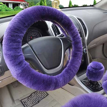 

3Pcs Winter Purple Steering Wheel Cover+Handbrake cover + car Automatic Covers / Warm Super thick Plush Gear Shift Collar