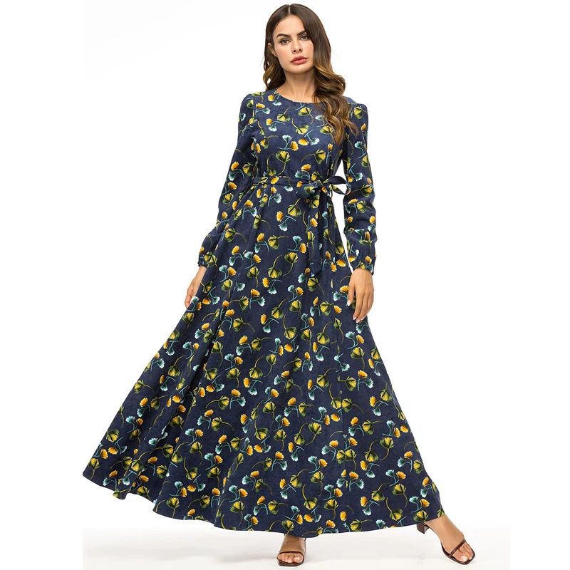 

Winter Abaya Dubai Hijab Dress Vestidos 2018 Floral Velvet Turkey Arabic Muslim Dresses Qatar UAE Robe Turkish Islamic Clothing
