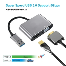 Высокое качество USB 3,0 адаптер HDMI VGA двойной Дисплей USB к VGA HDMI конвертер кабель для 1080 P MacBook Windows 7/8/10 компьютер