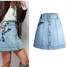 Женские летние узкие джинсовые юбки с вышивкой и высокой талией, модные женские джинсовые юбки в национальном стиле, женские юбки J1420