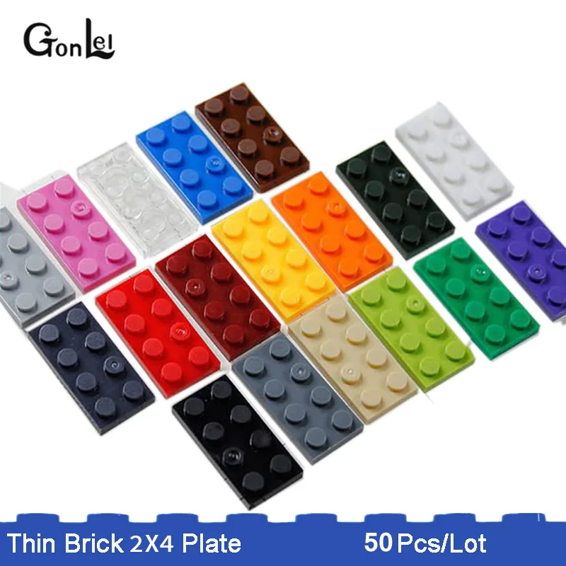 

50Pcs/Lot MOC Plate thin Bricks 2 x 4 Small Dots Plates Building Blocks Bulk Parts Creator Educational DIY Compatible with 3020
