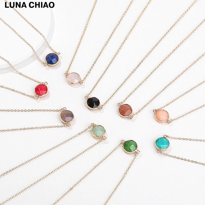 Ожерелье с подвеской из натурального окрашенного камня 10 цветов|stone pendant necklace|chain