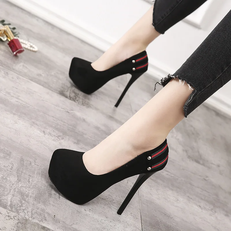 

2019 new 14 cm high heels fashion color matching waterproof platform single shoes nightclub catwalk small size women's shoes 32