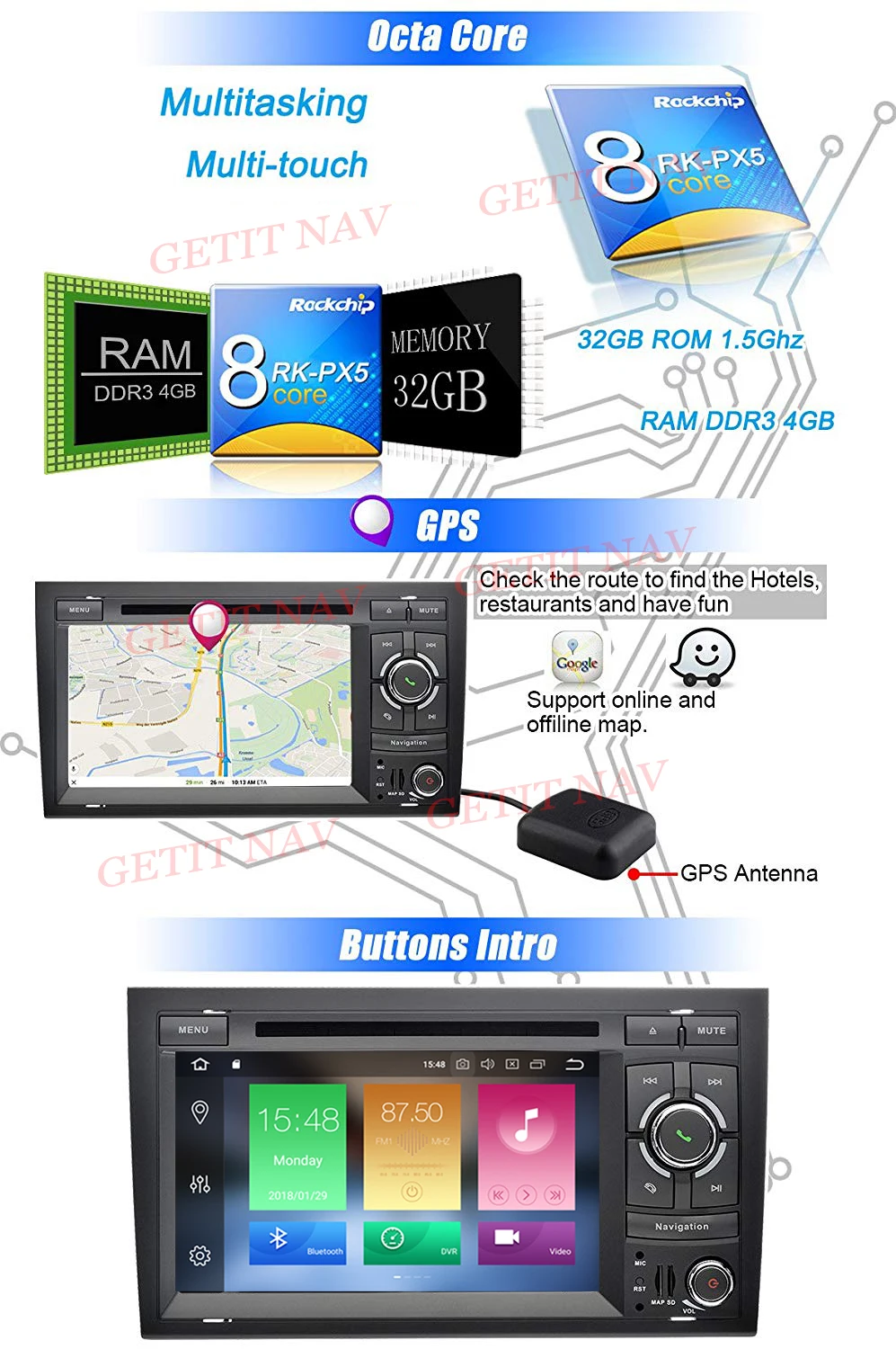 Excellent Android 9.0 Car DVD Player for for Audi A4 S4 RS4 2002-2007 Seat Exeo with WiFi BT GPS 4