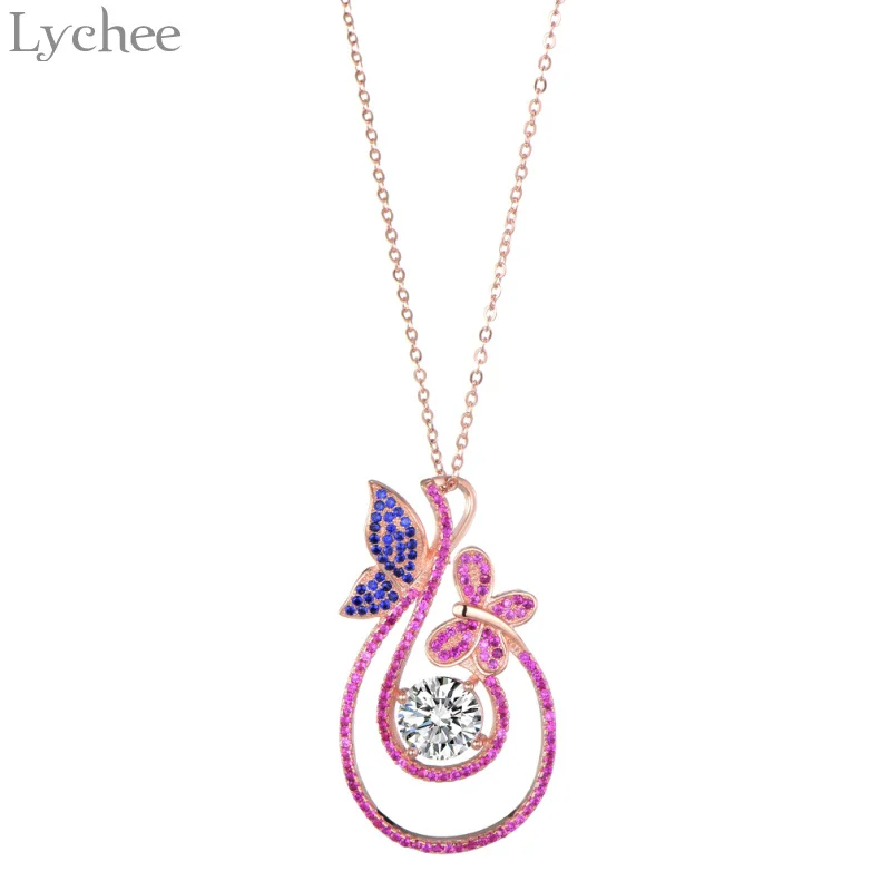 

Lychee Trendy Butterfly Water Drop 925 Sterling Silver Necklace Fashion Crystal Link Chain Necklace Women Fine Jewelry
