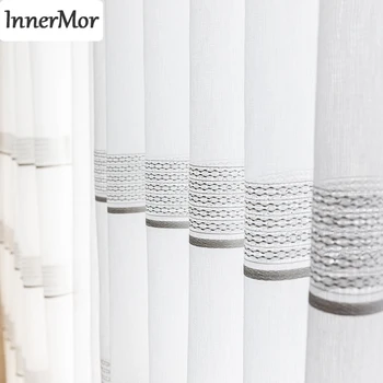 

Innermor White grid style Tulle Curtains For Living room Jacquard Tulle Curtain for bedroom Soft Tulle for Kitchen Customized