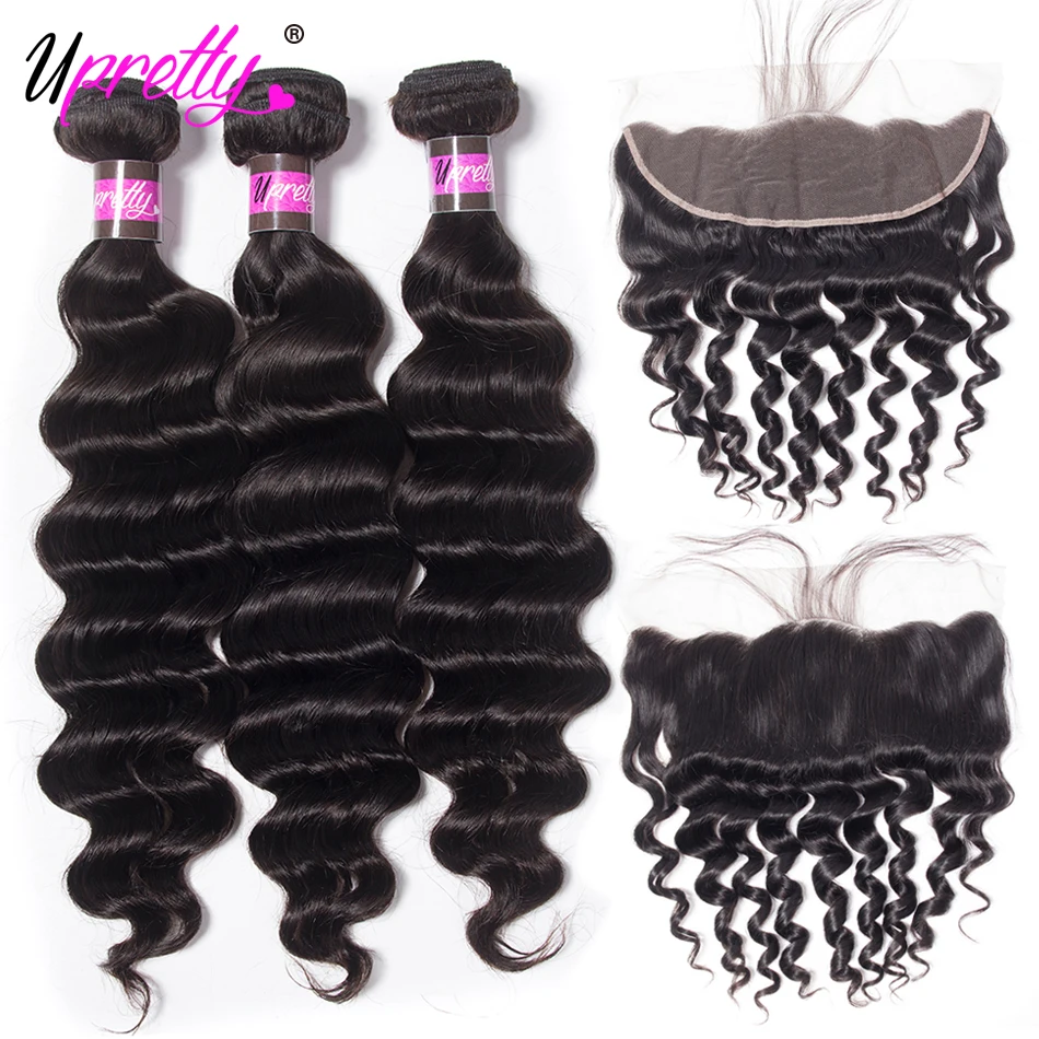 Upretty Brazilian Hair Weave Bundles With Closure Loose Deep Wave Bundles With Frontal Remy Human Hair 3 Bundles With Closure