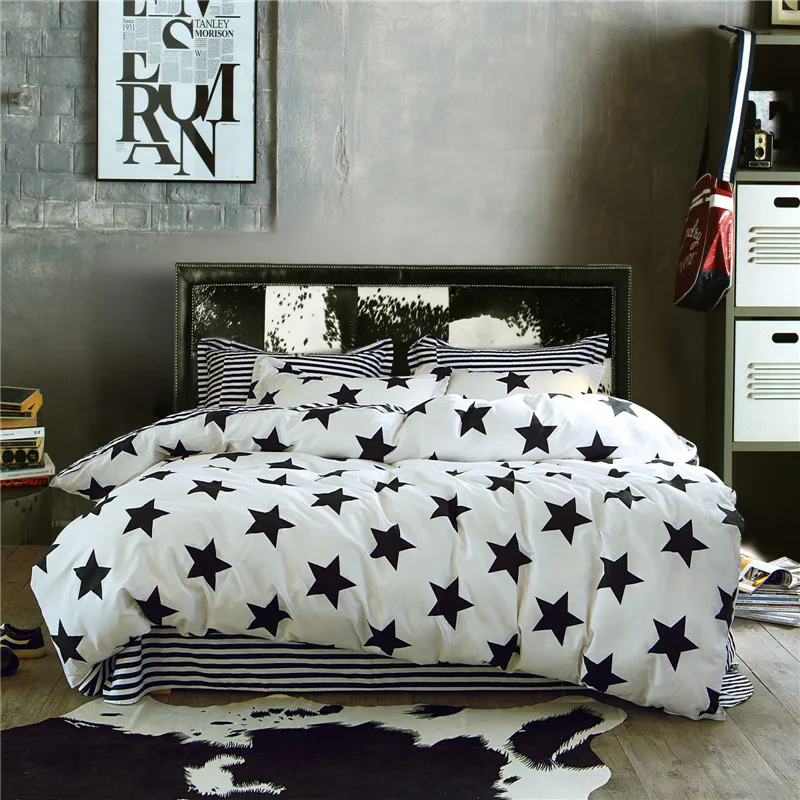 100 Cotton Simple Bedding Set 4pcs Boys Cartoon Home Four Summer Stars Black White Twin Queen King Duvet Quilt Cover Bed Set Bedding Sets Aliexpress