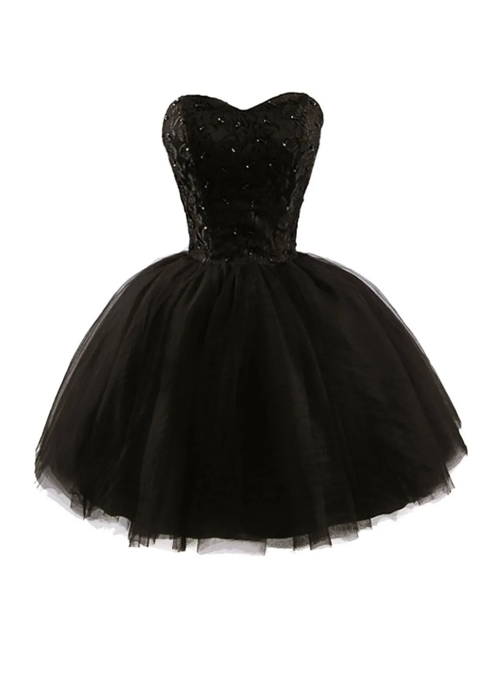 

New Arrival Cheap A line Sweetheart Lace Tulle Black Homecoming Dresses Short Prom Dresses Gown 2015 Little Black Dress