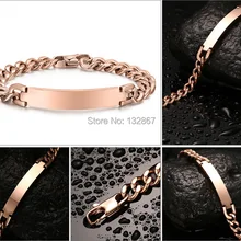 Фирменная Новинка Высокое качество Lover пары Рождественский подарок IP Rose Gold Нержавеющая сталь Гладкий ID браслет цепь браслет унисекс ювелирные изделия