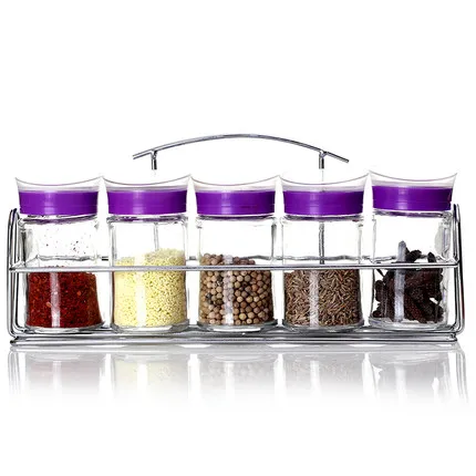 Houmaid кухонные аксессуары шейкеры для специй, перца, контейнеры для приправ, набор с держателем, стеклянные бутылки для специй/сахара/соли, барбекю - Цвет: purple
