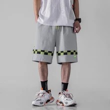 Мужские клетчатые Модные свободные повседневные шорты, Мужская Уличная одежда в стиле хип-хоп, Короткие штаны-шаровары, спортивные штаны для бега, пляжные шорты