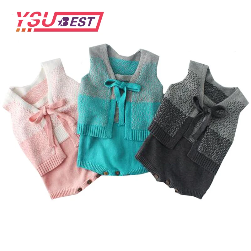 

New Baby Girl Clothes Cotton Knitted Set Baby Knitted vest and Romper Suit Spring Autumn Infant Clothing Suit Baby Boy Clothes