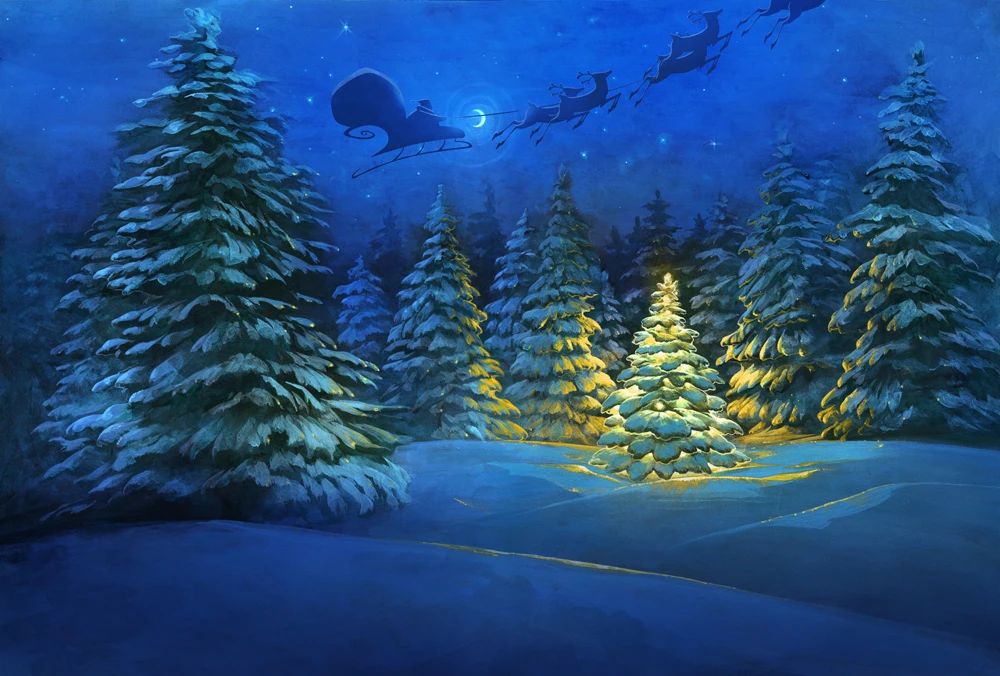

Night Blue Sky Christmas Photography Backdrop Christmas Tree Backdrops for Studio Background XT-6938