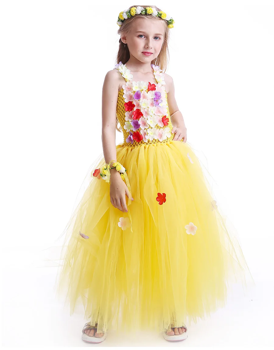 Princess Belle Flower Fairy Tutu Dress Girls Beauty Beast Cosplay Costume Kids Pageant Wedding Purim Ball Gown (8)
