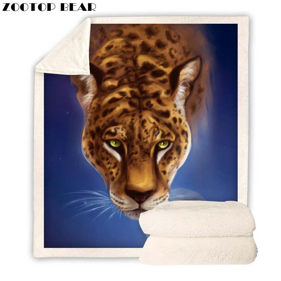 

ZOOTOP BEAR Leopard Sherpa Throw Blanket DIY Custom Design Blue Bedspread Wholesale Plush Blanket on the Bed