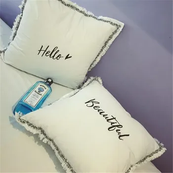 

fashion Solid Cotton Pillowcase Home Hotel Bedding Super Soft Pom Pillow Cover Wedding Gift Design Pillow Case For Couple 1pcs