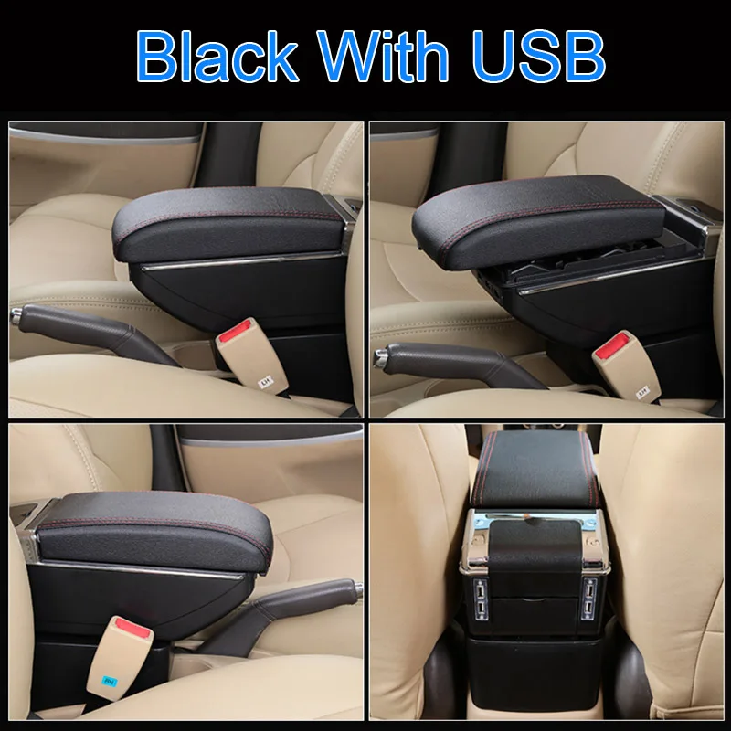 Black with USB PU для Citroen C-elysee peugeot 301- подлокотник центральный ящик для хранения с подстаканником пепельница аксессуары - Название цвета: Black with USB