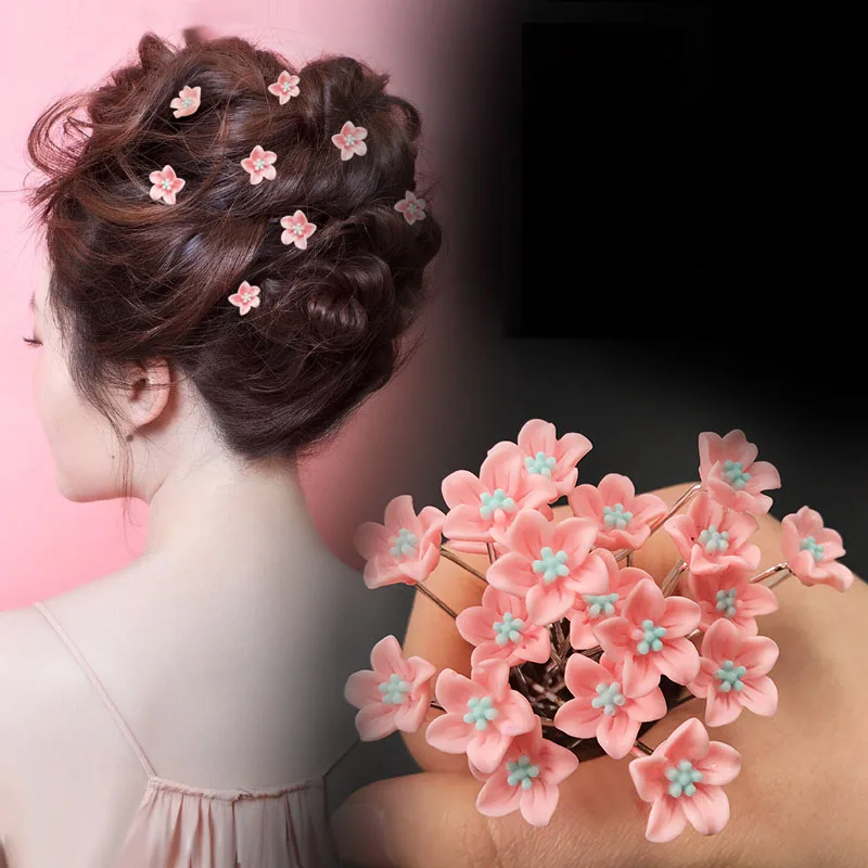 10Pcs/pack  Clear Crystal Rhinestone Rose Flower Wedding Bridal Hair Clips Jewelry Barrettes Headwear for Women Hair Accessories