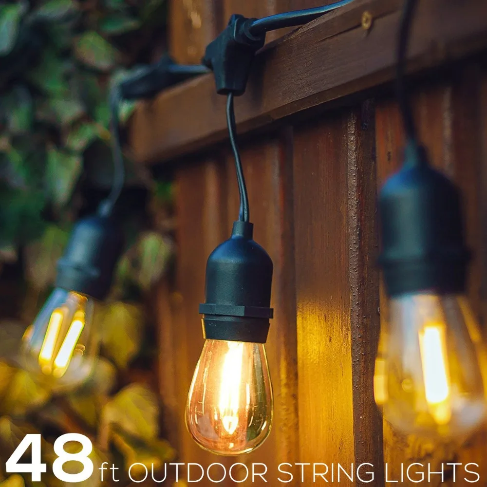 48Ft Outdoor String Lights, UL listed Patio Lights, Hanging Sockets