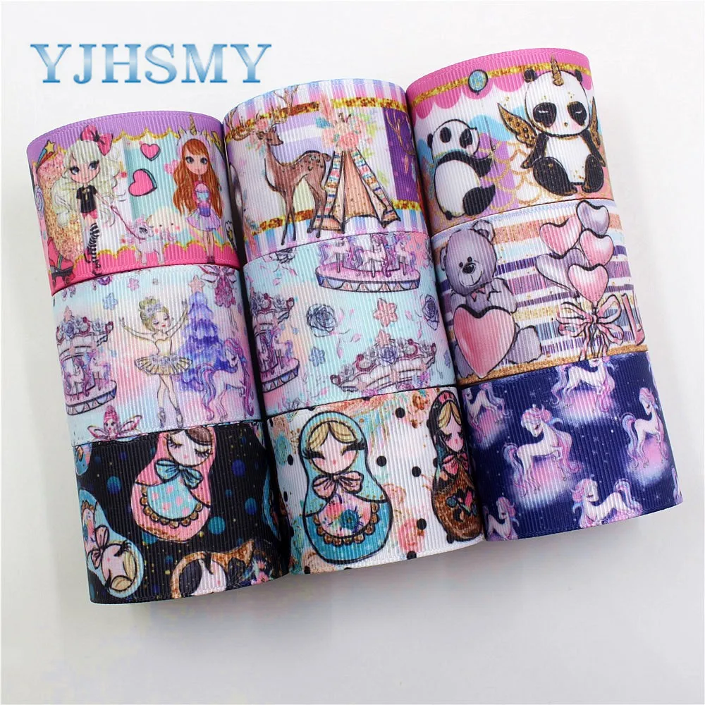 

YJHSMY I-19225-468,38mm 5yards Cartoon Thermal transfer Printed grosgrain Ribbons,bow cap DIY handmade accessories decorations