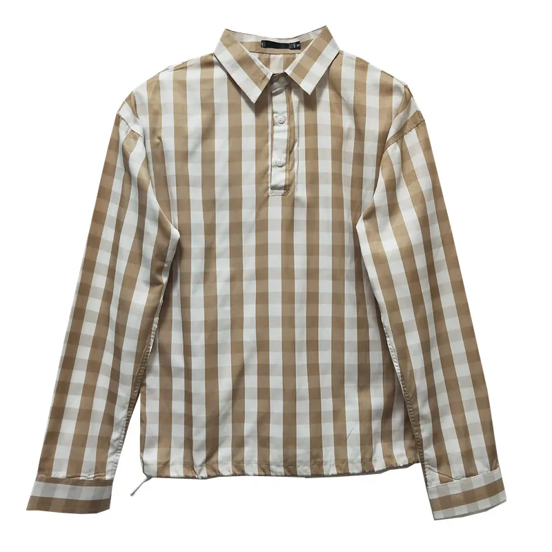 Осень хаки мужская клетчатая рубашка Мода Chemise Homme Свободный пуловер мужские повседневные рубашки уличная одежда с длинным рукавом мужская рубашка платье