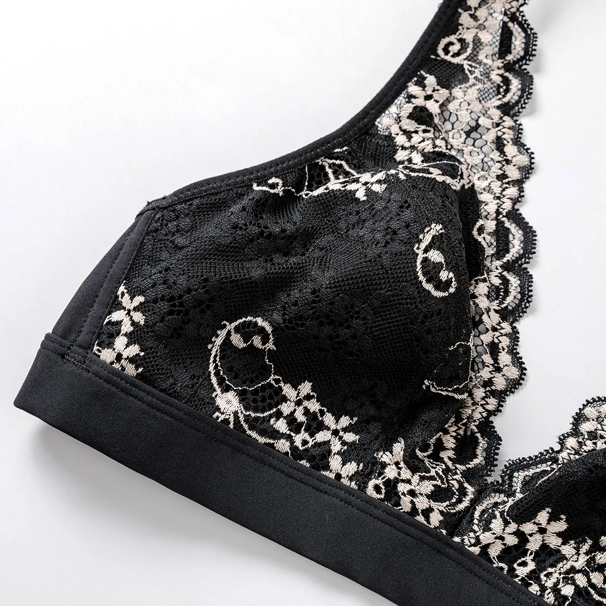 Goede Vrouwen Volledige dekking Wirefree Geen Gewatteerde Driehoek Bralette Deep V Plunge Kanten Beha