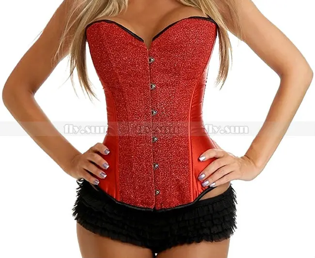 

New Red Sequin Burlesque Boned Overbust Outerwear Corset Bustier Sexy Costume S M L XL 2XL