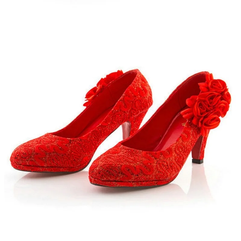 

Fashion color women platform pumps Chinese style flowers bridal wedding shoes Ethnic wind high heeled shoes size 35-39 #B2075