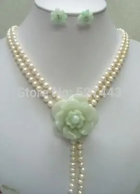 

Wholesale JWEW6560 Beautiful pearl jade flower pendant necklace earring hot
