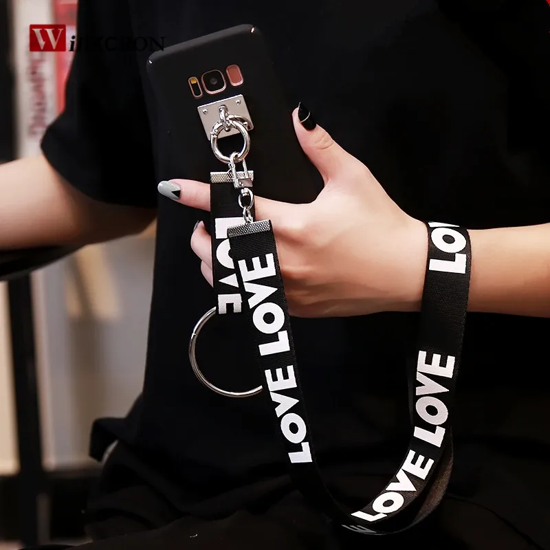 

Love word Wrist & Neck Strap Case for Samsung galaxy S8 S9 Plus S6 S7 Edge Hard pc cases Cover capas For samsung Note 5 Note 8