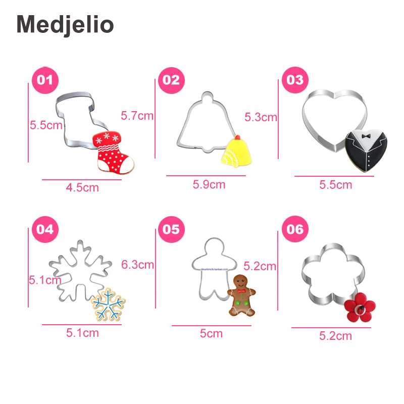 Medjelio 12 шт. формочка для рождественского печенья, форма для конфет, печенья, деревья, инструменты для приготовления пищи, металлические резаки, инструменты для украшения тортов