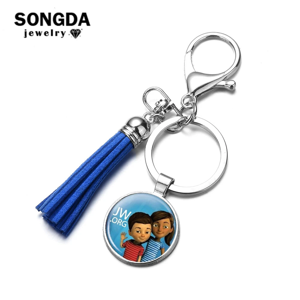 

SONGDA JW .Org Pendant Leather Keychain Car Key Ring Holder Silver Bag Keychain Gift for 8 Colors Tassel Key Chains keyholder