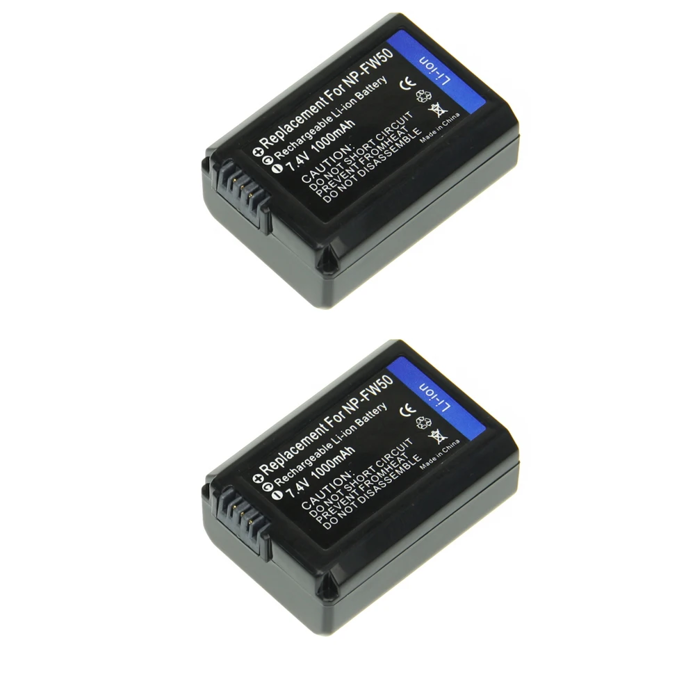 

2Pcs 7.2V 1000mAh NP-FW50 FW50 Camera Battery for Sony Alpha 7 7R II 7S a7S a7R II a5000 NEX-7 SLT-A37 DSC-RX10 RX10 II III 7SM2