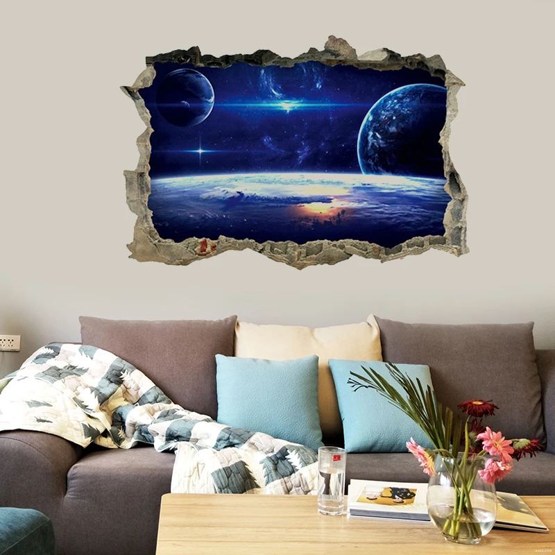 Jx-Lclyl 3D Galaxy Stars Planets Universe Space Wall Murale Paper Wall Art Stickers Decor