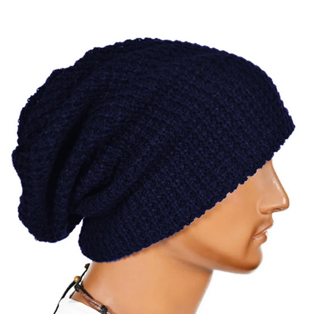 Унисекс Для мужчин Для женщин вязаный шерстяной зимний Слауч шапочка скейтборд шляпа Кепки - Цвет: Navy Blue