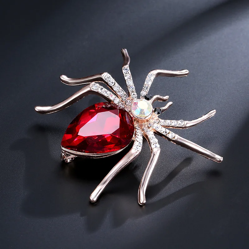 

Hesiod Red Color Spider Brooch Pins Wedding Party Gold Color Rhinestone Crystal Spider Brooches Vintage Corsage Bouquet Jewelry
