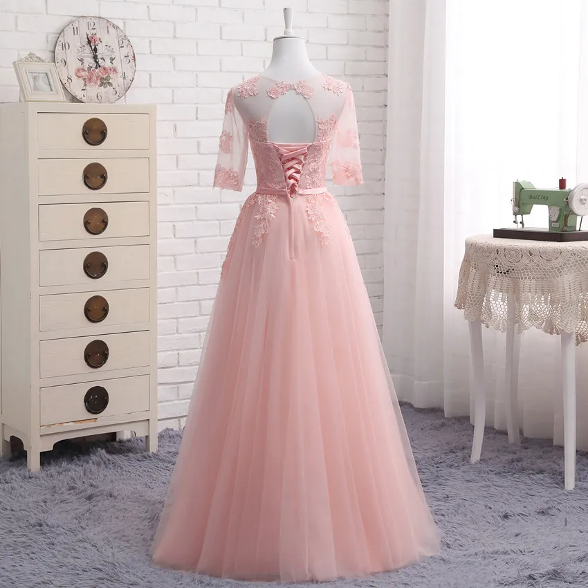 Mnz808 # три фасоны длинных Средний Короткие Розовый Аппликации 2018 Весна на шнуровке Подружкам невесты свадебные вечерние тост платье