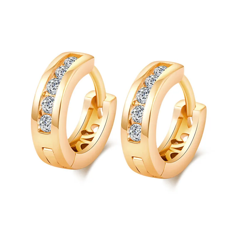 

Classic Round Cubic Zirconia Hoop Earring Real Yellow Gold Filled Vintage Hollow Out Earrings for Women