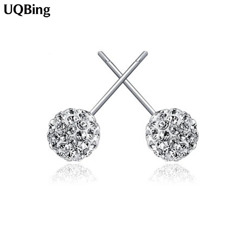 Plata 925 Sterling Silver Jewelry Shambala Rhinestone Ball Stud Earrings Pure Brincos Pendientes de plata | Украшения и