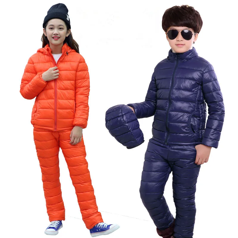 Acheter 3 13 T enfants hiver chaud vêtements ensemble mode bas coton solide vêtements costume léger mince vêtements à capuche de haute qualité